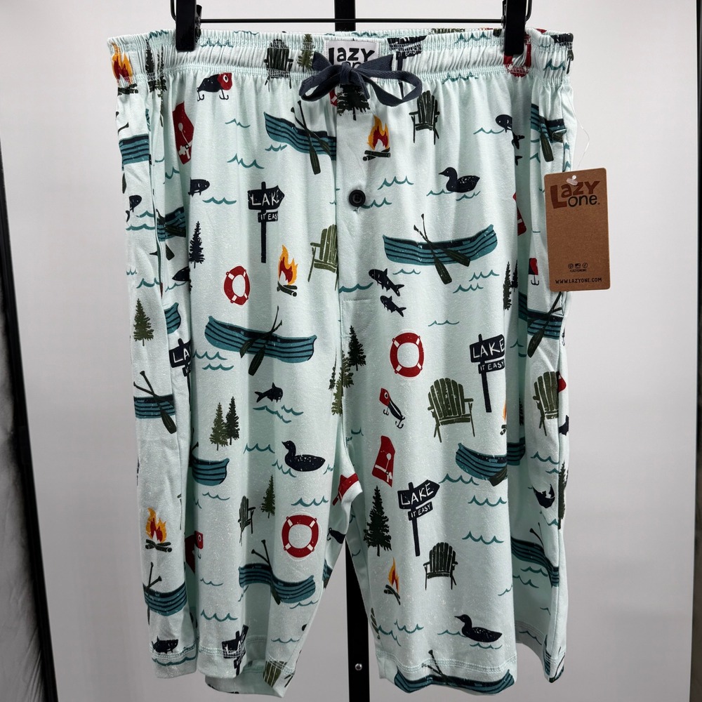 Lazy One Lake PJ Shorts Mens Pajama Bottoms Light Blue Size XL Sleepwear